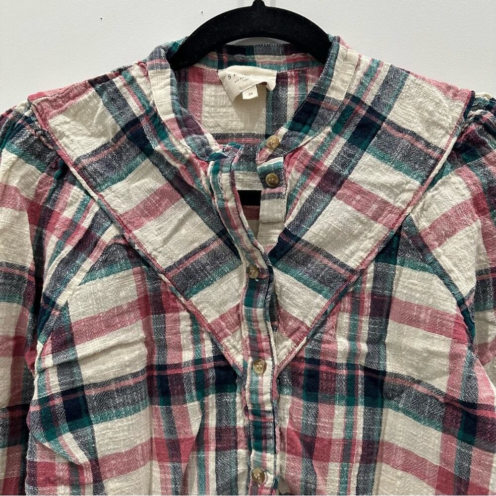 Sezane Doria San Francisco Checks Plaid Button Long Sleeve Shirt Blouse. - Picture 11 of 12